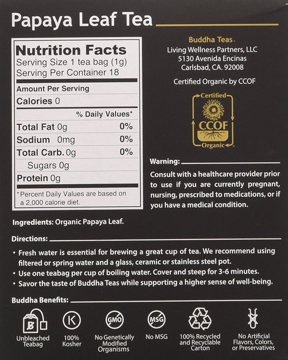 Papaya Leaf Tea - Organic Herbs - 18 Bleach Free Tea Bags N2