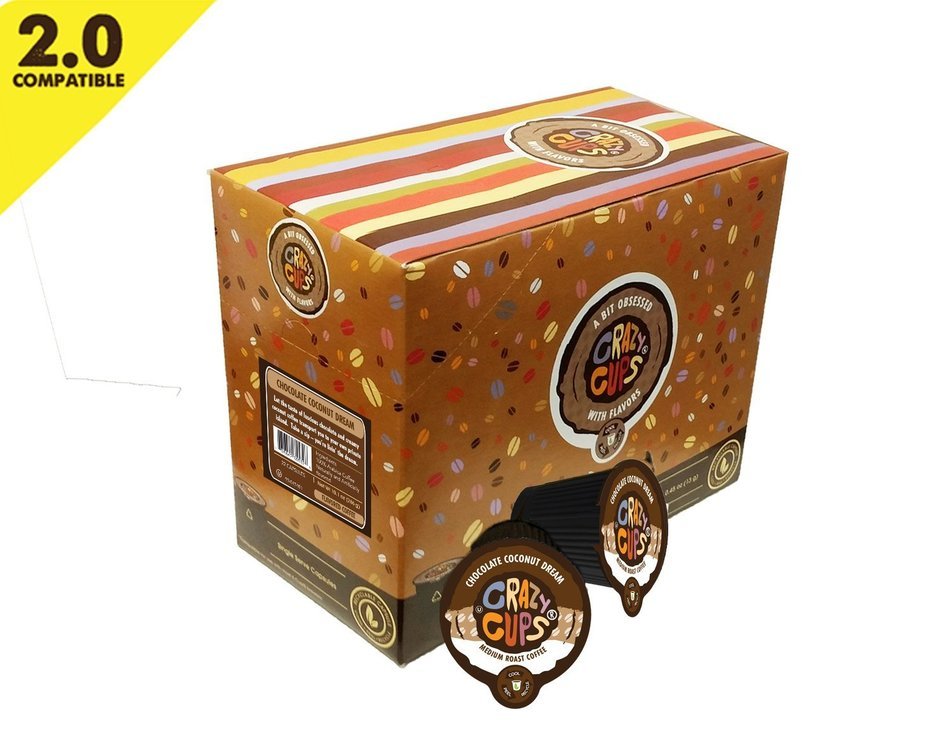 Crazy Cups Chocolate Coconut Dream Flavored Coffee Single Serve cups for Keurig K-cup Brewer, 22 K-cups