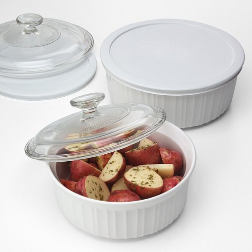 Corningware French White 6 White Includes: 1.5 Qt and 2.5 Qt Round casserole w/covers