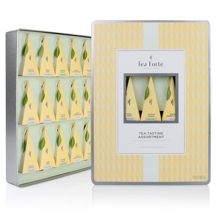 Tea Fort&eacute; Large Tin Sampler Gift Assortment with 15 Handcrafted Pyramid Tea Infusers - Black Tea, Green Tea, White...