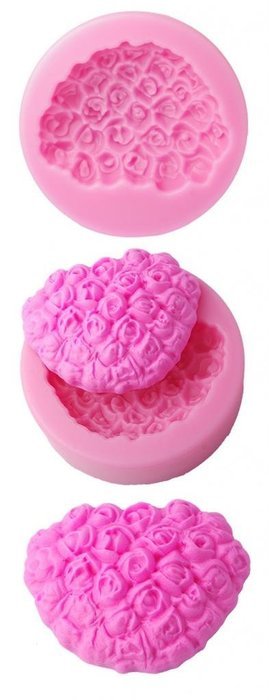 FOUR-C Silicone Mold Heart Roses Mold Top Decorating for Cup Cake Color Pink N2