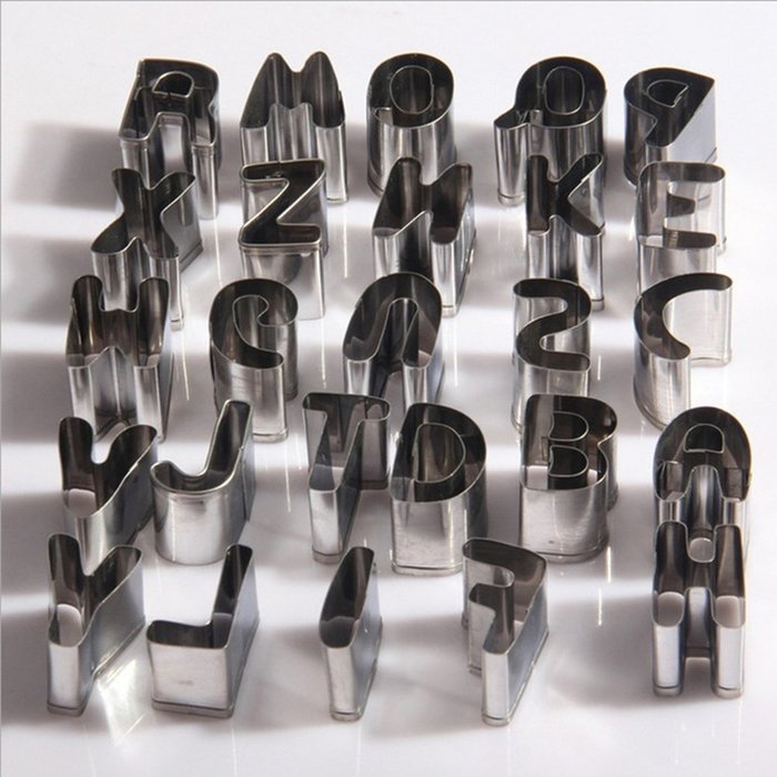 26 Pcs Stainless Steel 1"- Mini Alphabet Fondant, Cookie, Fruit Cutters in Compact Box