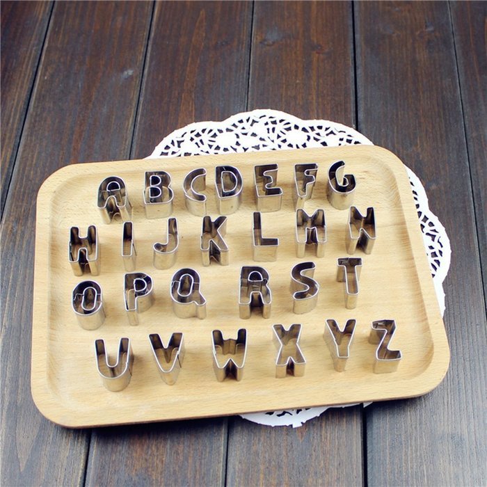 26 Pcs Stainless Steel 1"- Mini Alphabet Fondant, Cookie, Fruit Cutters in Compact Box N2