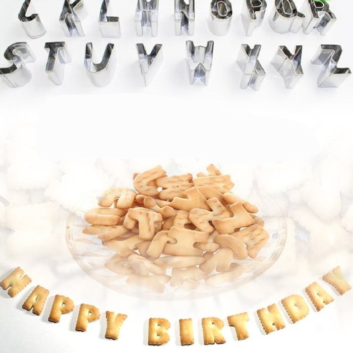 26 Pcs Stainless Steel 1"- Mini Alphabet Fondant, Cookie, Fruit Cutters in Compact Box N3