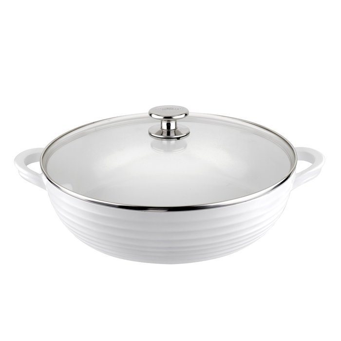 Portmeirion - Sophie Conran White, Non Stick, Pots & Pans (Shallow Casserole with Glass Lid 12")