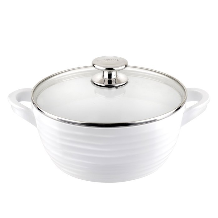 Portmeirion - Sophie Conran White, Non Stick, Pots & Pans (Shallow Casserole with Glass Lid 12") N2