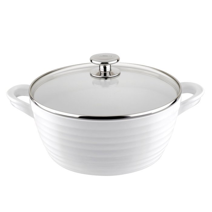 Portmeirion - Sophie Conran White, Non Stick, Pots & Pans (Shallow Casserole with Glass Lid 12") N3
