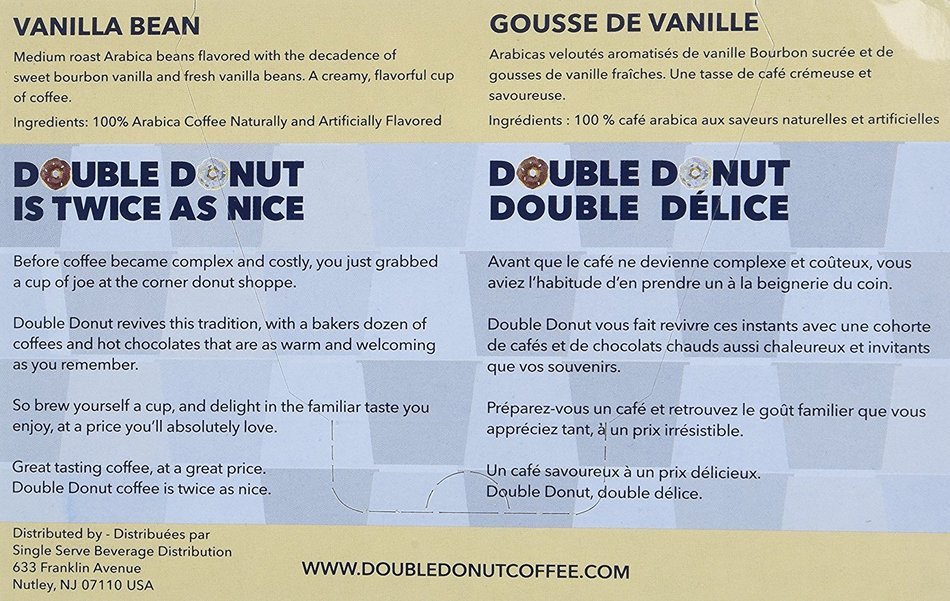 Double Donut&nbsp;Vanilla Bean&nbsp;Flavored Coffee, in Recyclable Single Serve Cups for Keurig K-Cup Brewers, 24 Count N4