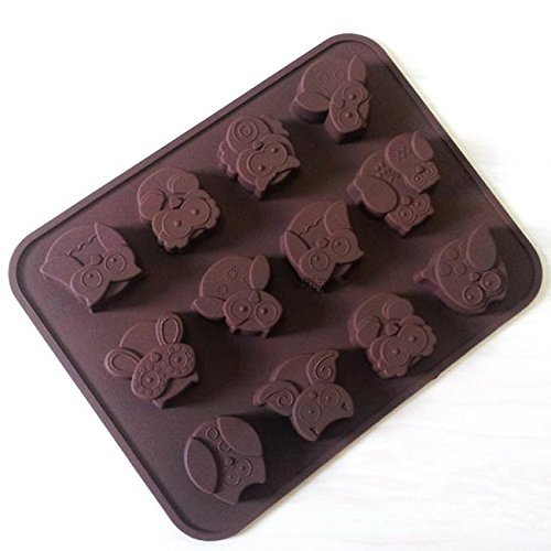Syeer Silicone 12-Owl Cake Decorating Candy Cookies Chocolate Soap Baking Molds Brown Pack of 2 N2
