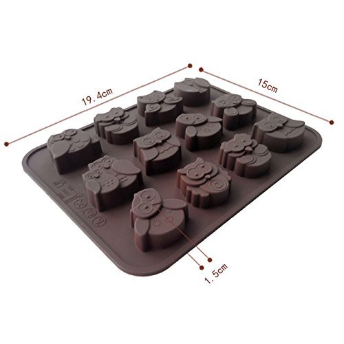 Syeer Silicone 12-Owl Cake Decorating Candy Cookies Chocolate Soap Baking Molds Brown Pack of 2 N4