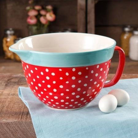The Pioneer Woman Flea Market 2.83-Quart Batter Bowl with Decal, Red Polkadot N5