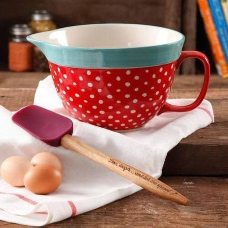 The Pioneer Woman Flea Market 2.83-Quart Batter Bowl with Decal, Red Polkadot N6