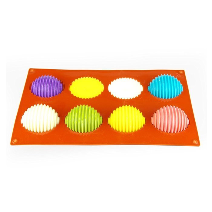 MIREN 8-Cavity Striped Egg Shape Non Stick Silicone Mold For Making Cake, Cookie, Chocolate, Pastry, Candies,...