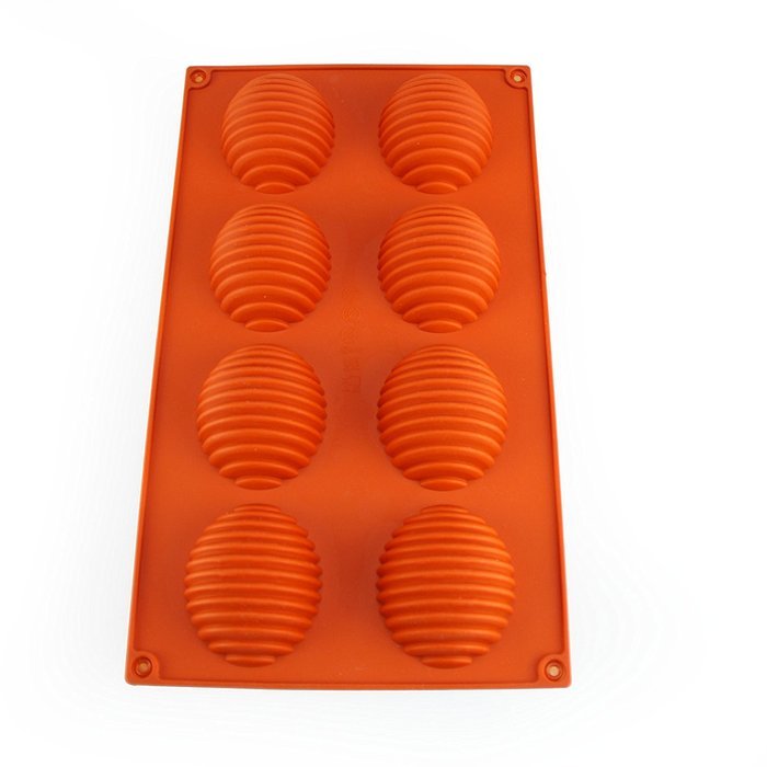 MIREN 8-Cavity Striped Egg Shape Non Stick Silicone Mold For Making Cake, Cookie, Chocolate, Pastry, Candies,... N3