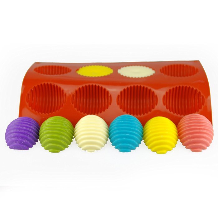MIREN 8-Cavity Striped Egg Shape Non Stick Silicone Mold For Making Cake, Cookie, Chocolate, Pastry, Candies,... N5