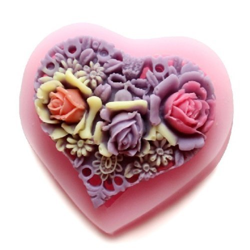 Wholeport Heart with Flower Silicone Embossing Mold Fondant Lace Mould Fondant Cake Decoration Mould Polymer Clay...