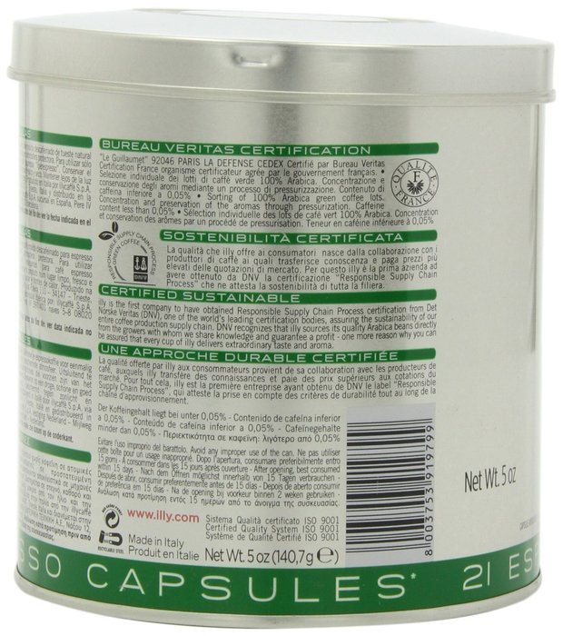 illy iperEspresso Capsules Decaf Coffee, 5-Ounce, 21-Count Capsules N5