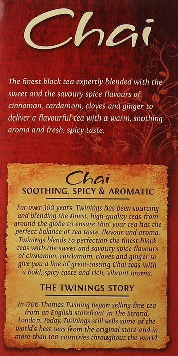 Twinings Chai Tea, Tea Bags, 20 Count N2