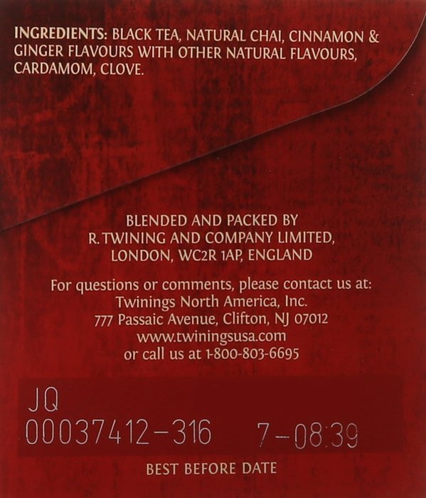 Twinings Chai Tea, Tea Bags, 20 Count N3