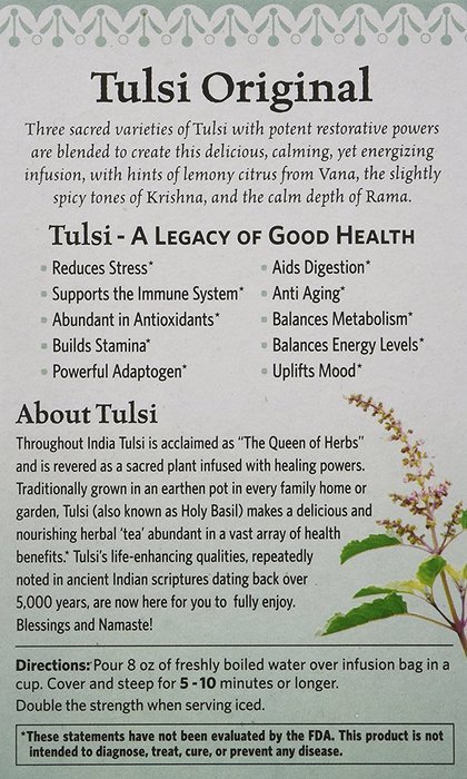 Organic India Tulsi Tea Original, 18-Count Teabags (Pack of 6) N3