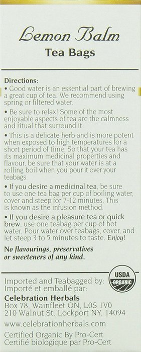Celebration Herbals Lemon Balm Tea Bags, 24 Count N4