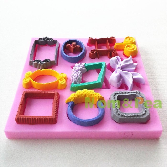 Mom&pea 0651 New Frames Shaped Silicone Mould for Fondant Cake Sugar Paste Cake Decoration 3d Cake Toppers Mold... N3