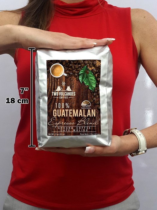 Two Volcanoes Ground Coffee - Dark Roast Espresso Blend - 2 lb bag - Guatemala DeliciousOrganic Gourmet Coffee... N9
