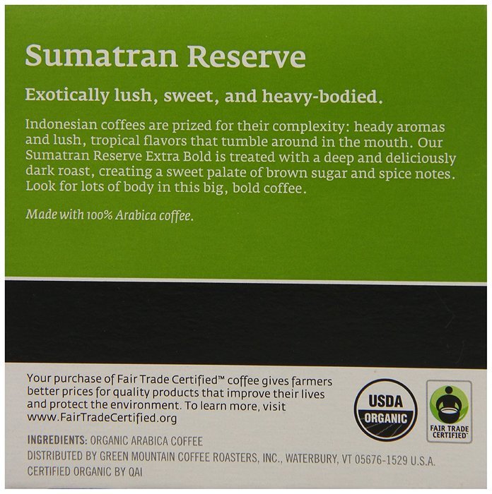 Green Mountain Coffee Fair Trade Organic Sumatran Reserve, K-Cup Portion Pack for Keurig Brewers 24-Count N9