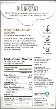 Starbucks Via Instant Latte White Chocolate Mocha (1 Box 5 1.23 Oz Packs) N2