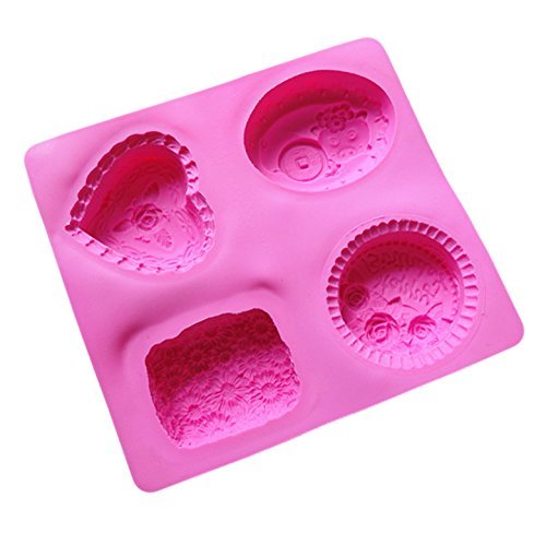 DIY 4 Holes Pig Daisy Heart Silicone Cake Mold Pan 8.4"x7.6"x1.3" Color At Random