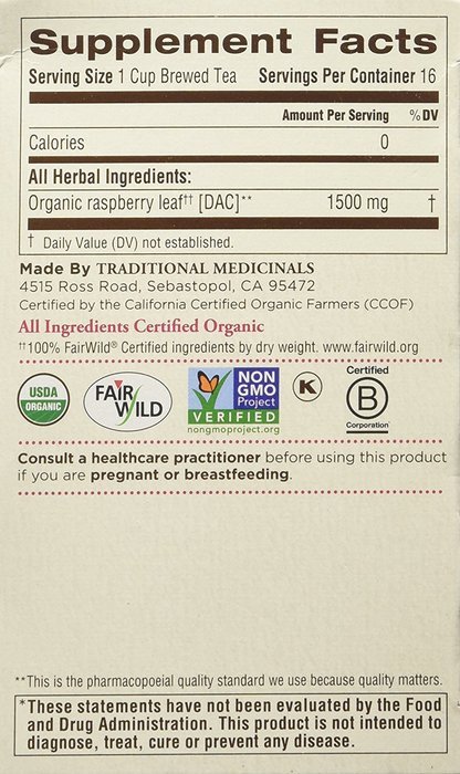Organic Raspberry Leaf Tea 16 Bags, Traditional Medicinals Teas(2 Pack) N2