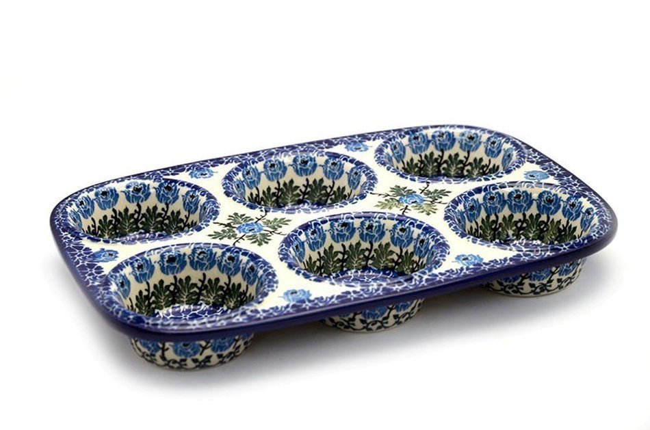 Polish Pottery Muffin Pan - Antique Rose