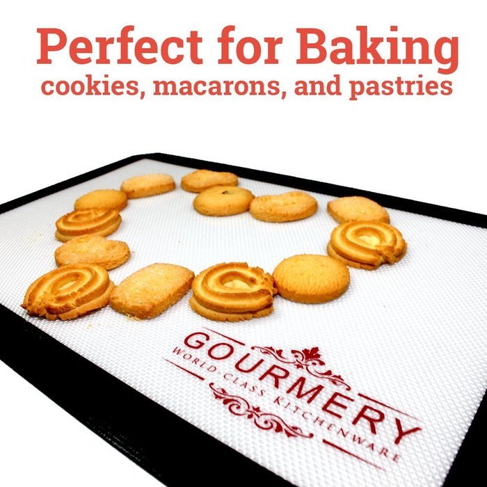 Gourmery Premium Silicone Baking Mat Set (2pcs) - Fits US Half Sheets, Dishwasher Safe, Reusable N2