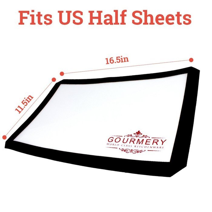 Gourmery Premium Silicone Baking Mat Set (2pcs) - Fits US Half Sheets, Dishwasher Safe, Reusable N3