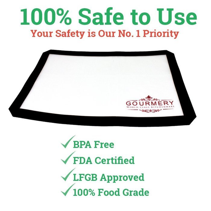 Gourmery Premium Silicone Baking Mat Set (2pcs) - Fits US Half Sheets, Dishwasher Safe, Reusable N4