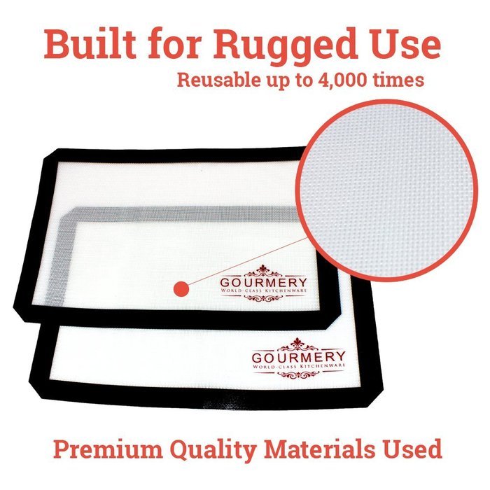 Gourmery Premium Silicone Baking Mat Set (2pcs) - Fits US Half Sheets, Dishwasher Safe, Reusable N5