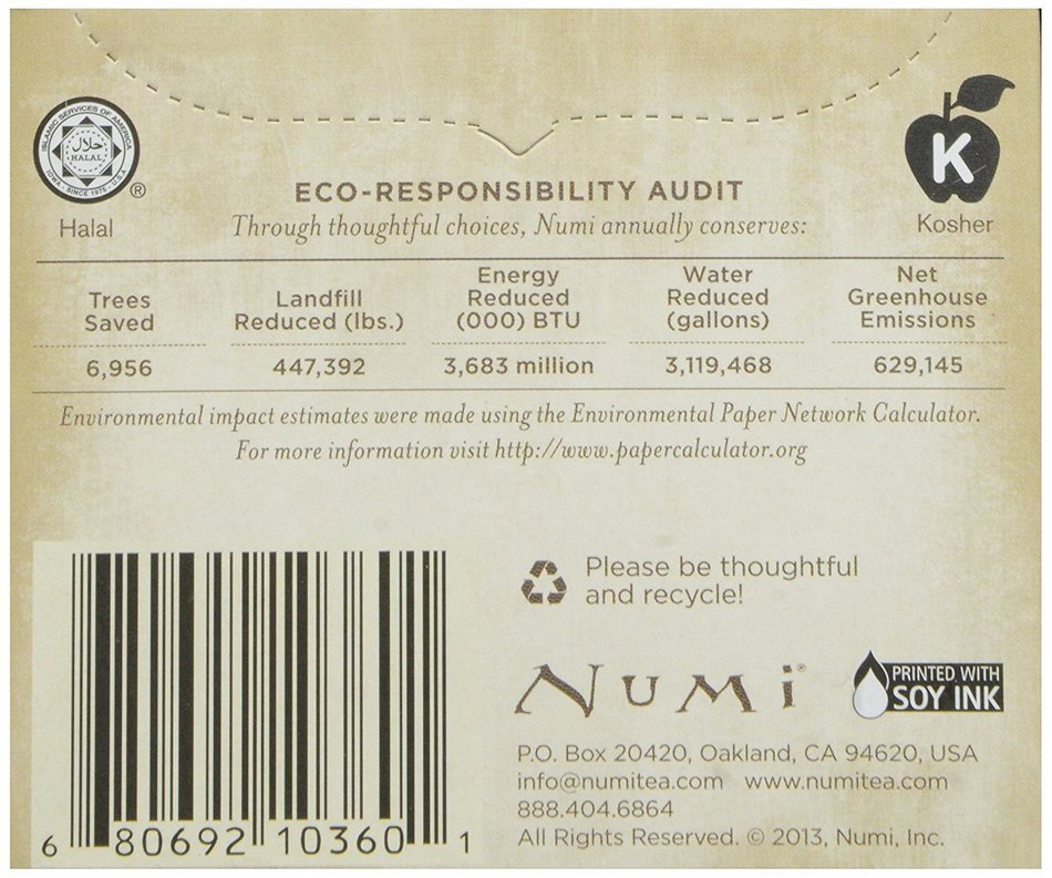 Numi Organic Tea Chocolate Puerh, Full Leaf Black Tea Bags, 16 Count N5