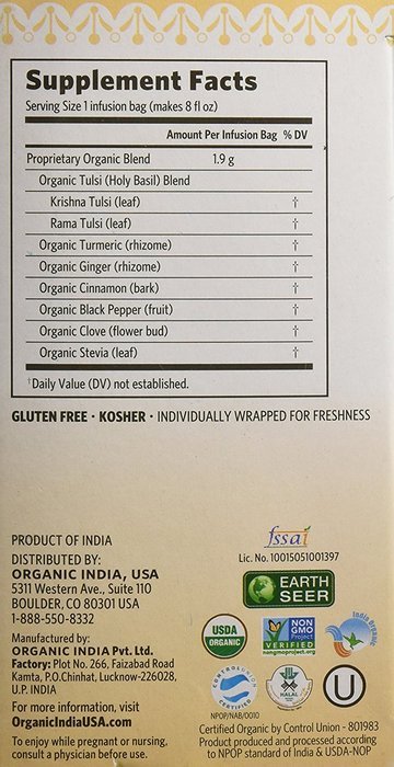 Organic India Tulsi, Original, 18-Count Boxes (Pack of 2) N36