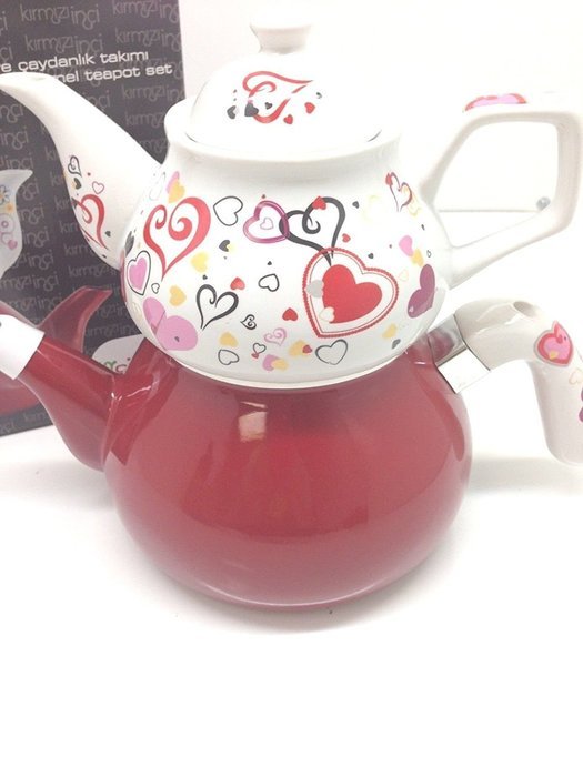 3 Pieces Tea Kettle Set-Family Size,Enamel,Stove Top,First One Kirmizi Inci