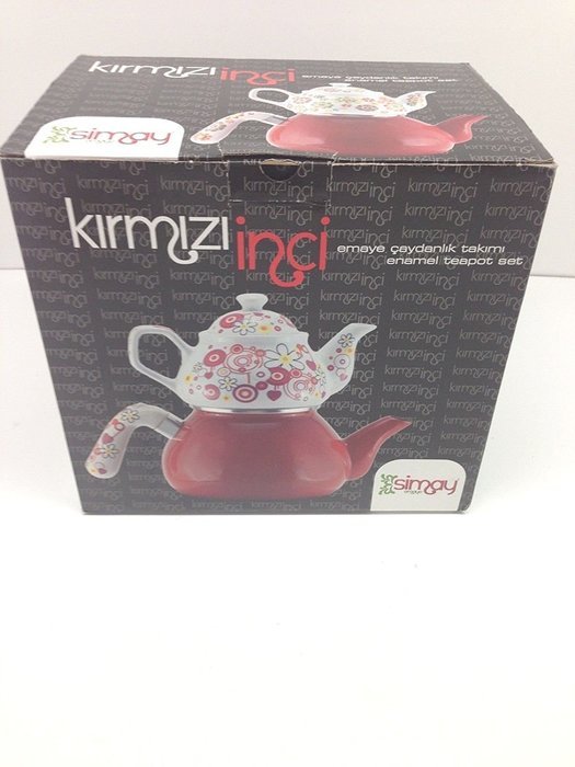 3 Pieces Tea Kettle Set-Family Size,Enamel,Stove Top,First One Kirmizi Inci N4