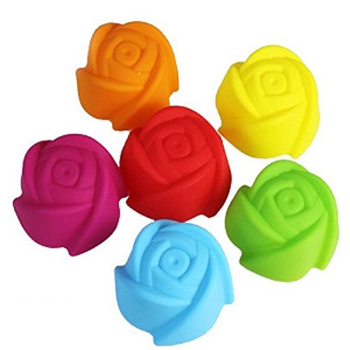Silicone 7cm Muffin Cup 12pcs/lot Multiple Colors Rose Shape Silicone Cake Mold Pudding Cup Jelly Mold Bakeware