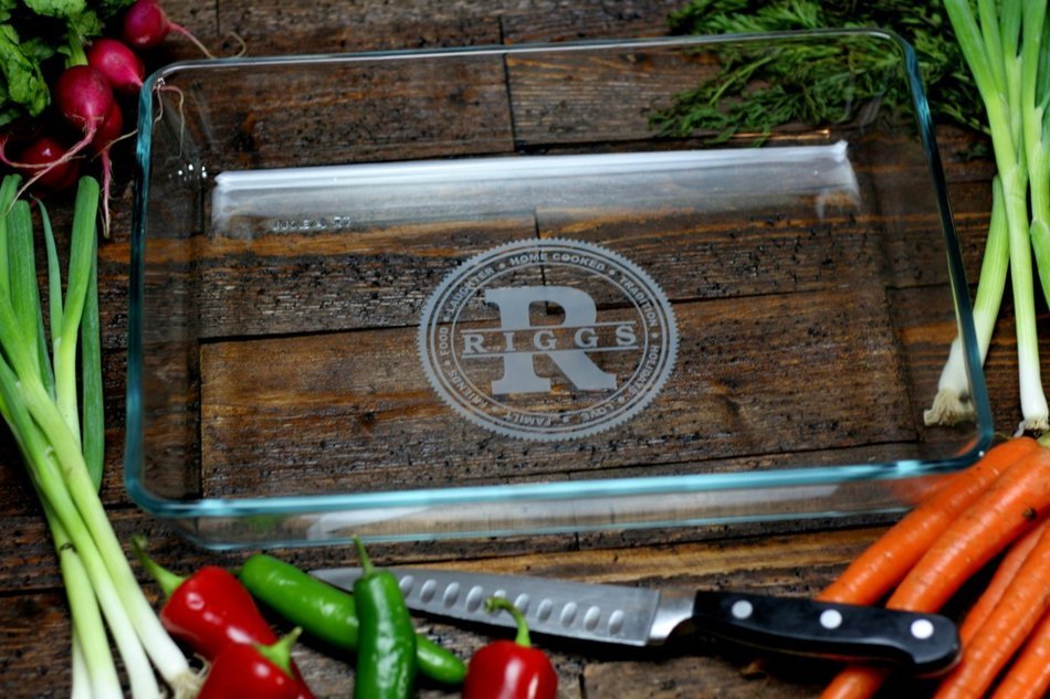 Personalized Engraved Gifts for Her | Casserole Dish with Large Initial and Last Name Encircled | Mothers Day...