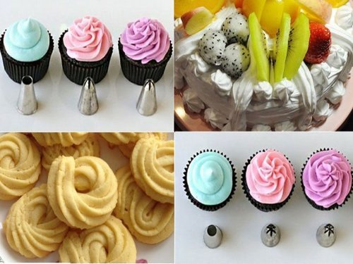 Polished Stainless Steel Nozzle Tips for Icing Frosting Designs on Cakes and Other Desserts (6 Different Styles) N3