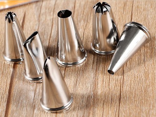 Polished Stainless Steel Nozzle Tips for Icing Frosting Designs on Cakes and Other Desserts (6 Different Styles) N4