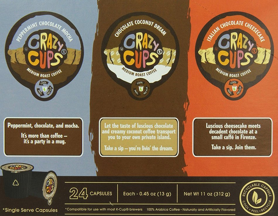 Crazy Cups Flavored Coffee, Single Serve Cups Variety Pack Sampler for the Keurig K Cup Brewer, 24 count N4
