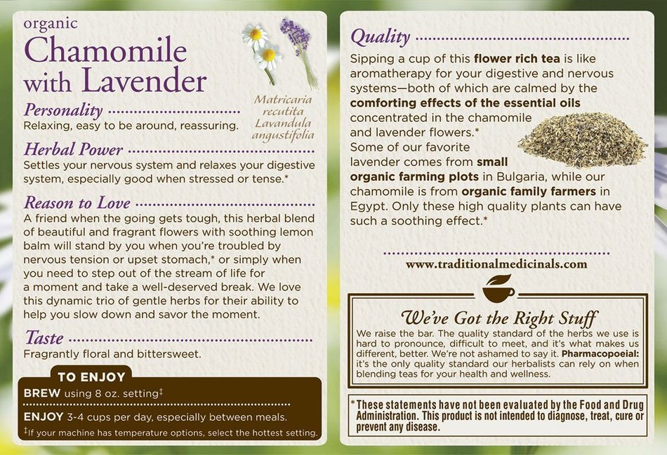 Traditional Medicinals Organic Chamomile with Lavender Tea, Single Serve Cups for Keurig K-Cup Brewers, 10 Count N4