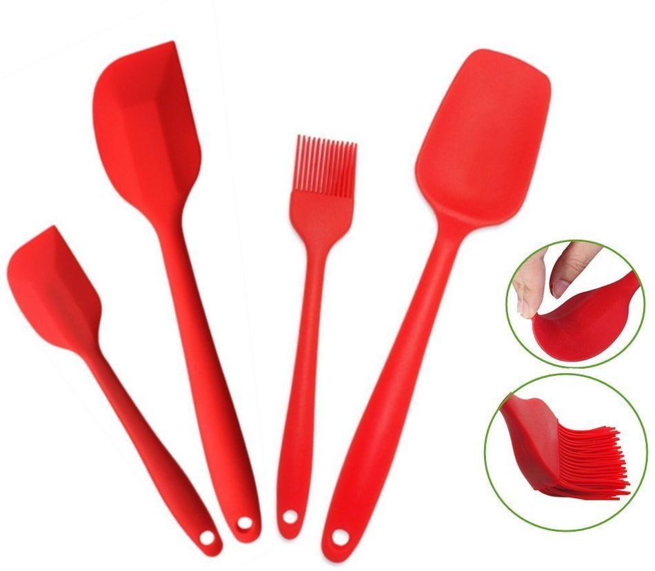 Silcony Set of 4 Pure Silicone Heat Resistant Spatulas, Spoon, Basting Pastry Brush (11"-8.4") Perfect for Baking...
