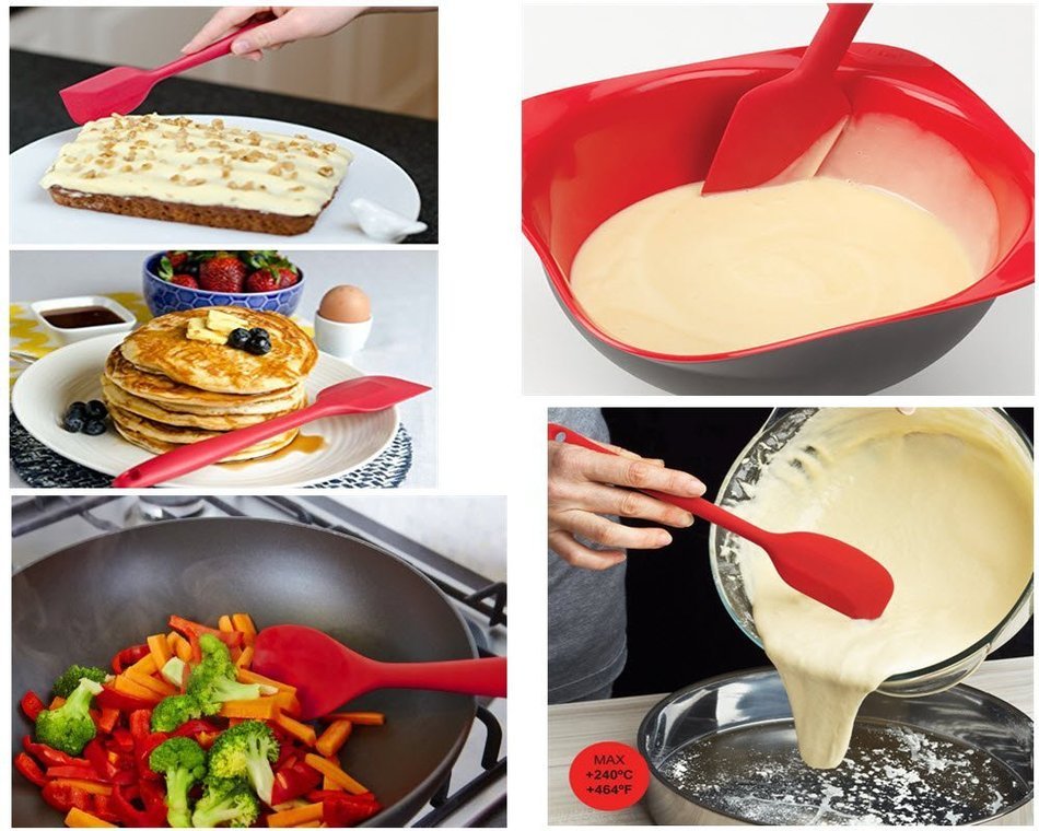 Silcony Set of 4 Pure Silicone Heat Resistant Spatulas, Spoon, Basting Pastry Brush (11"-8.4") Perfect for Baking... N3