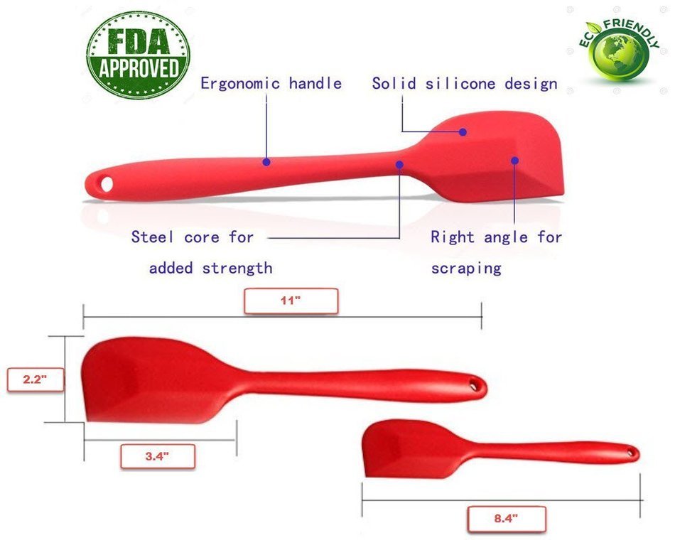 Silcony Set of 4 Pure Silicone Heat Resistant Spatulas, Spoon, Basting Pastry Brush (11"-8.4") Perfect for Baking... N5