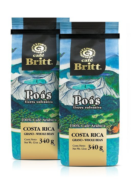 Cafe Britt Poas Volcanic Earth Whole Bean Coffee, 12-Ounce Bags (Pack of 2)